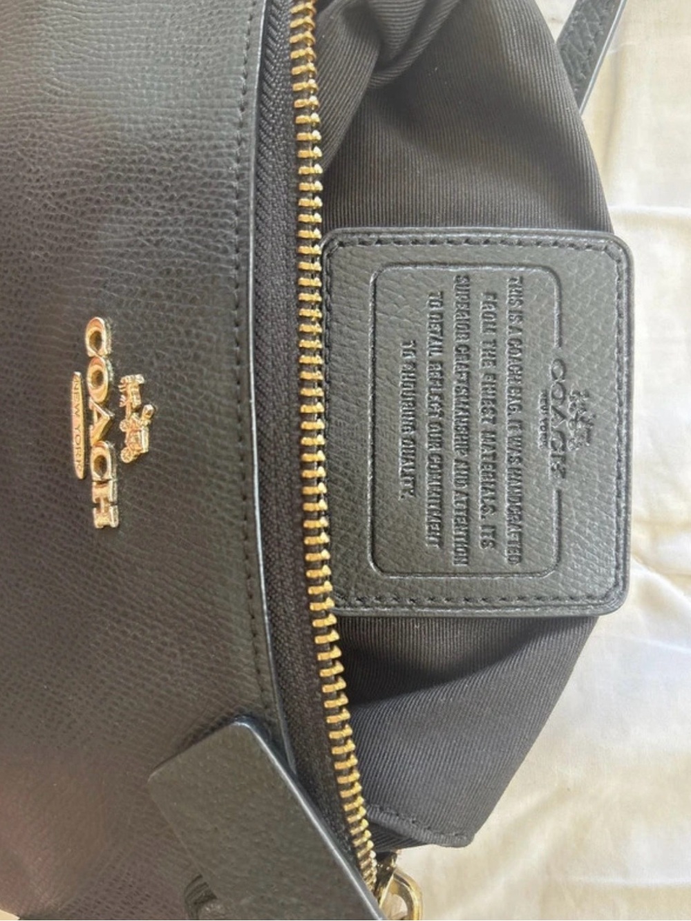 Coach Black Leather Belt Bag with Gold Logo